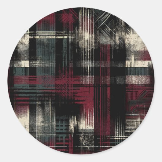 Gegrashte Grungy Alternatieve Grunge Plaid Patroon Ronde Sticker (Voorkant)