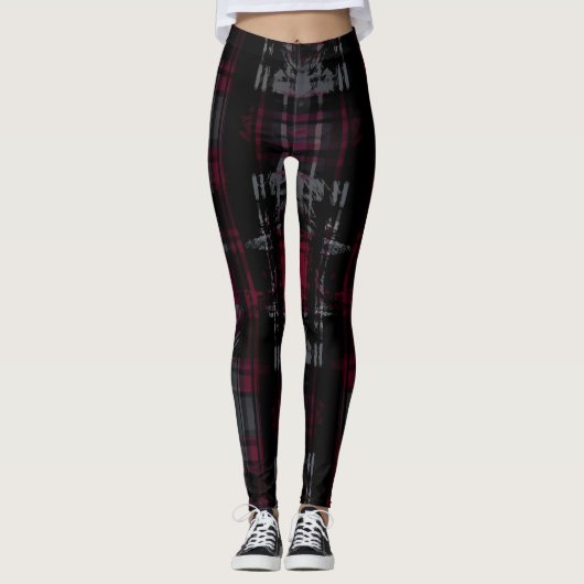 Gegrast Gotisch Donker Grungy Grunge Plaid Patroon Leggings (Voorkant)