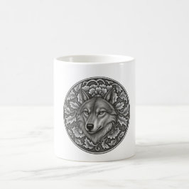 Gegraveerd bloemmotief met wolfskop in vintage sti koffiemok