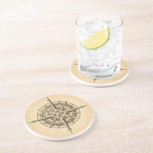 gegraveerd Compass Roos Zandsteen Onderzetter (Zijkant)