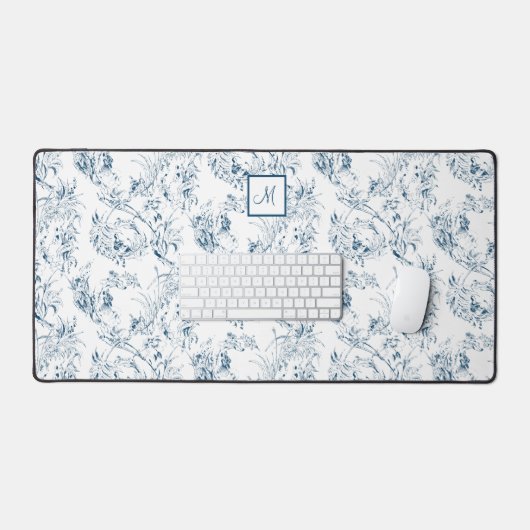 gegraveerd Floral Fantasy Toile / Monogram Bureaumat (Keyboard & Muis)