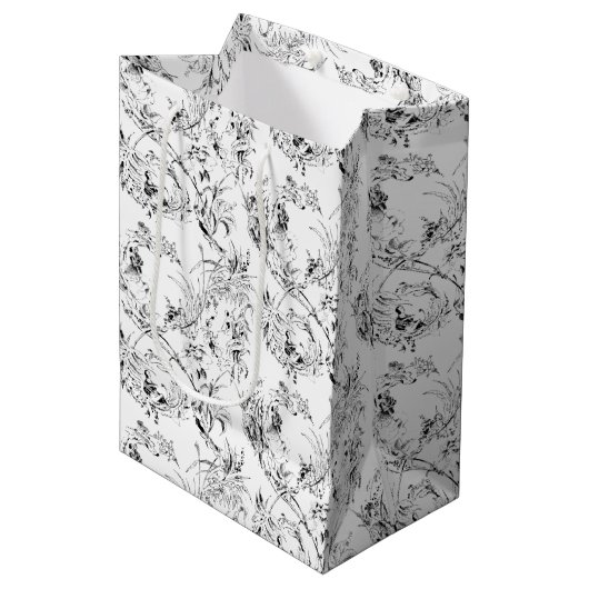  gegraveerd Frans Floral Fantasy Toile-Black Medium Cadeauzakje (Voorkant Gekanteld)