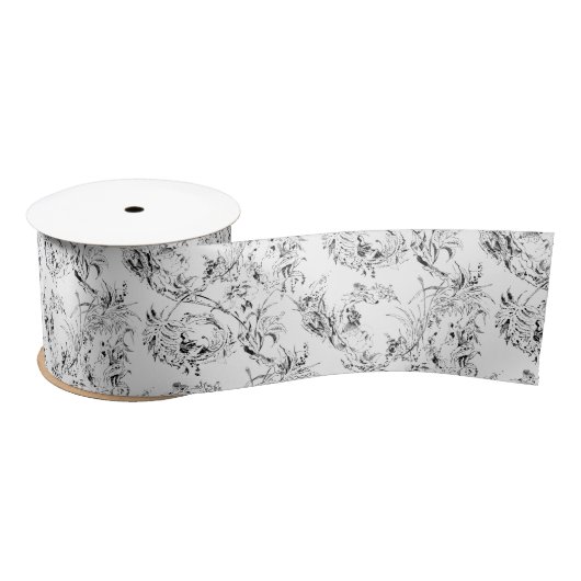 gegraveerd Frans Floral Fantasy Toile-Black Satijnen Lint (Spoel)