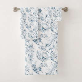  gegraveerd Frans Floral Fantasy Toile-Blue Bad Handdoek
