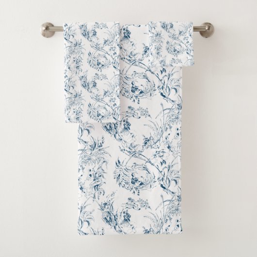  gegraveerd Frans Floral Fantasy Toile-Blue Bad Handdoek (Insitu)