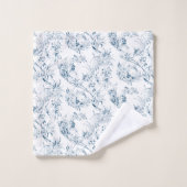  gegraveerd Frans Floral Fantasy Toile-Blue Bad Handdoek (Wasdoekje)