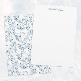  gegraveerd Frans Floral Fantasy Toile-Blue Notitiekaartje