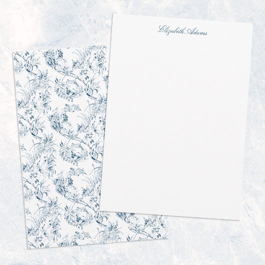  gegraveerd Frans Floral Fantasy Toile-Blue Notitiekaartje
