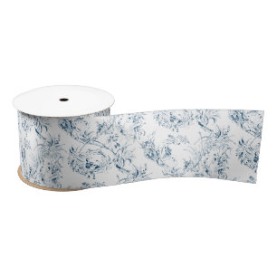 gegraveerd Frans Floral Fantasy Toile-Blue Satijnen Lint