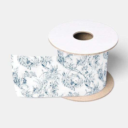 gegraveerd Frans Floral Fantasy Toile-Blue Satijnen Lint (Spoel)