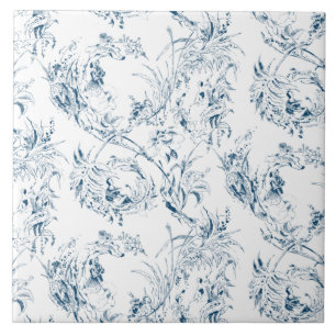  gegraveerd Frans Floral Fantasy Toile-Blue Tegeltje