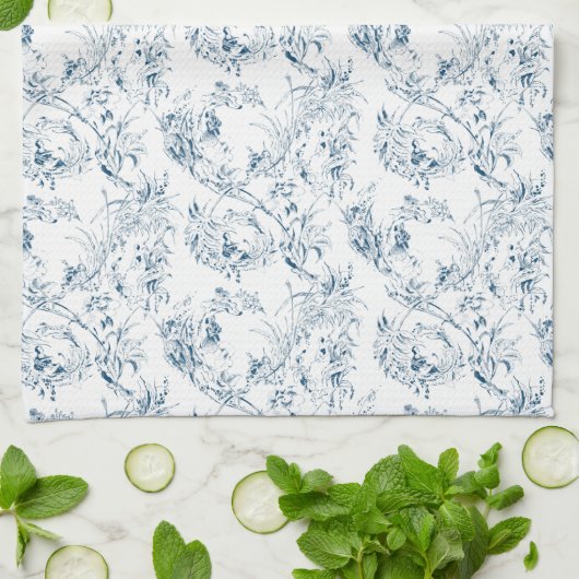  gegraveerd Frans Floral Fantasy Toile-Blue Theedoek (Gevouwen)