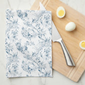 gegraveerd Frans Floral Fantasy Toile-Blue Theedoek (Quarter Fold)