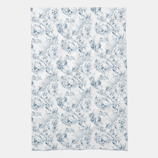  gegraveerd Frans Floral Fantasy Toile-Blue Theedoek (Verticaal)