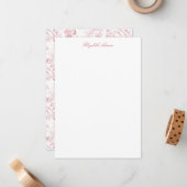  gegraveerd Frans Floral Fantasy Toile-Pink Notitiekaartje (Voorkant / Achterkant in situ)