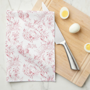  gegraveerd Frans Floral Fantasy Toile-Pink Theedoek