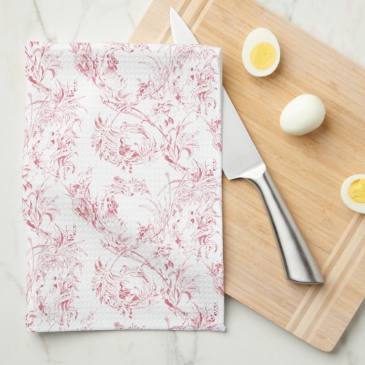  gegraveerd Frans Floral Fantasy Toile-Pink Theedoek (Quarter Fold)
