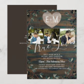 Gegraveerd Heart Rustic Initialen Hood Foto bruilo Kaart (Voorkant / Achterkant)