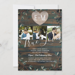 Gegraveerd Heart Rustic Initialen Hood Foto bruilo Kaart