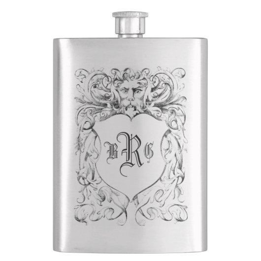 gegraveerd heraldisch Crest Monogram Flacon (Voorkant)