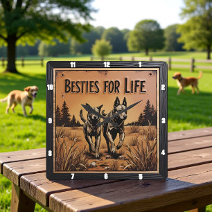 Gegraveerd hondenpaar Outback veld Vierkante Klok