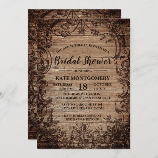 gegraveerd hout Rustisch Vrijgezellenfeest Kaart (Voorkant / Achterkant)