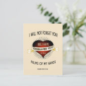 Gegraveerd in de palmen van Gods handen, Schrift Briefkaart (Staand voorkant)