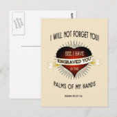 Gegraveerd in de palmen van Gods handen, Schrift Briefkaart (Voorkant / Achterkant)