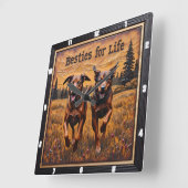 Gegraveerd Paar Honden Happy Forest Vierkante Klok (Hoek)