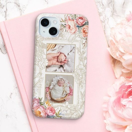 Gegraveerd Roze Waterverf Girly Bloemen Twee-foto Case-Mate iPhone Case