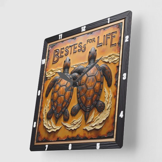 Gegraveerd schildpad paar onstuimig water vierkante klok (Hoek)