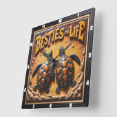 Gegraveerd Schildpad Paar Zand Besties Vierkante Klok (Hoek)