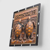 Gegraveerd Schildpadpaar Houtnerf Vierkante Klok (Hoek)