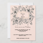 Gegraveerde antieke bloemenframe uitnodiging (Voorkant)