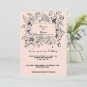 Gegraveerde antieke bloemenframe uitnodiging (Staand voorkant)