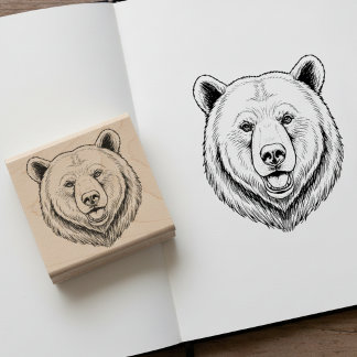 Gegraveerde berenkop houten kunststempel rubberstempel