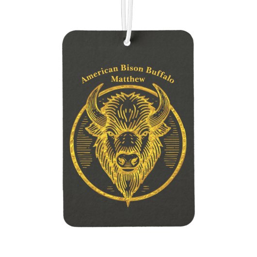 Gegraveerde bizonbuffelkop in cirkelvormig ontwerp luchtverfrisser (Achterkant)