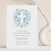 Gegraveerde blauwe bloemen doopuitnodiging voor jo kaart