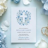 Gegraveerde blauwe bloemige doopuitnodiging voor j kaart