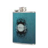  gegraveerde blauwe damast heupfles (Links)