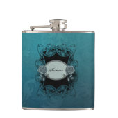 gegraveerde blauwe damast heupfles (Voorkant)