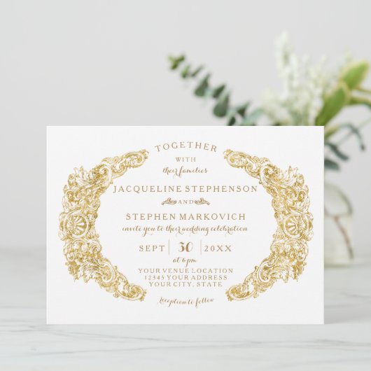 Gegraveerde bloemen Acanthus blad bloeien goud Kaart (Staand voorkant)