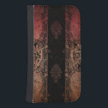 gegraveerde damast galaxy s4 portemonnee hoesje<br><div class="desc">Lagen van grungy damast in rood,  goud en zwart met  gegraveerde randen en verfraaiing op de achtergrond.</div>