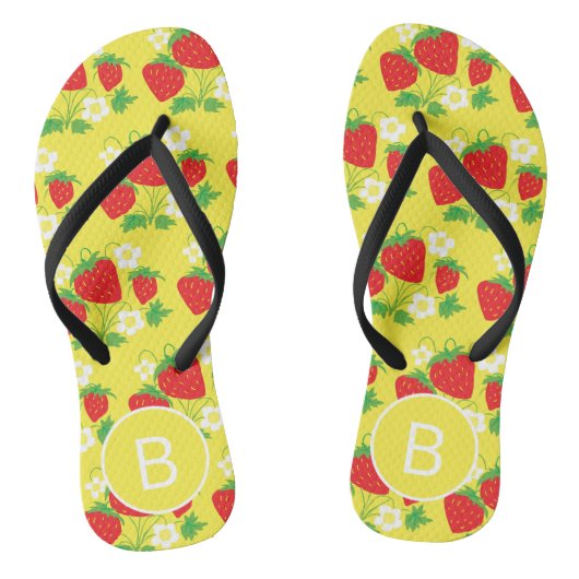 Gegraveerde gele aardbei en bloem motief teenslippers (Voetbed)
