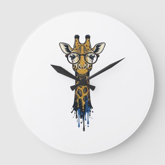 Gegraveerde Giraffe Met Bril Design_1 Grote Klok (Voorkant)