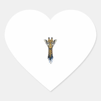 Gegraveerde Giraffe Met Bril Design_1 Hart Sticker