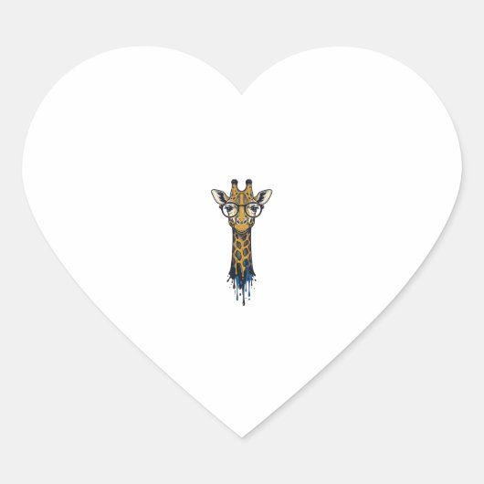 Gegraveerde Giraffe Met Bril Design_1 Hart Sticker (Voorkant)