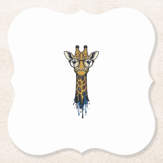 Gegraveerde Giraffe Met Bril Design_1 Kartonnen Onderzetters (Voorkant)