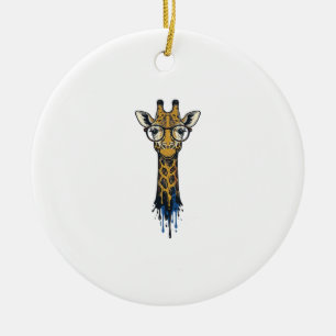 Gegraveerde Giraffe Met Bril Design_1 Keramisch Ornament