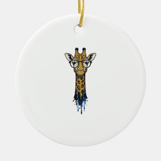 Gegraveerde Giraffe Met Bril Design_1 Keramisch Ornament (Voorkant)